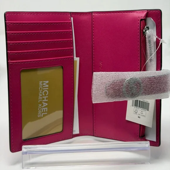 Michael Kors NWT Raspberry Nylon Crossbody and Greenwich Pink Zebra Wallet Set - Picture 9 of 11